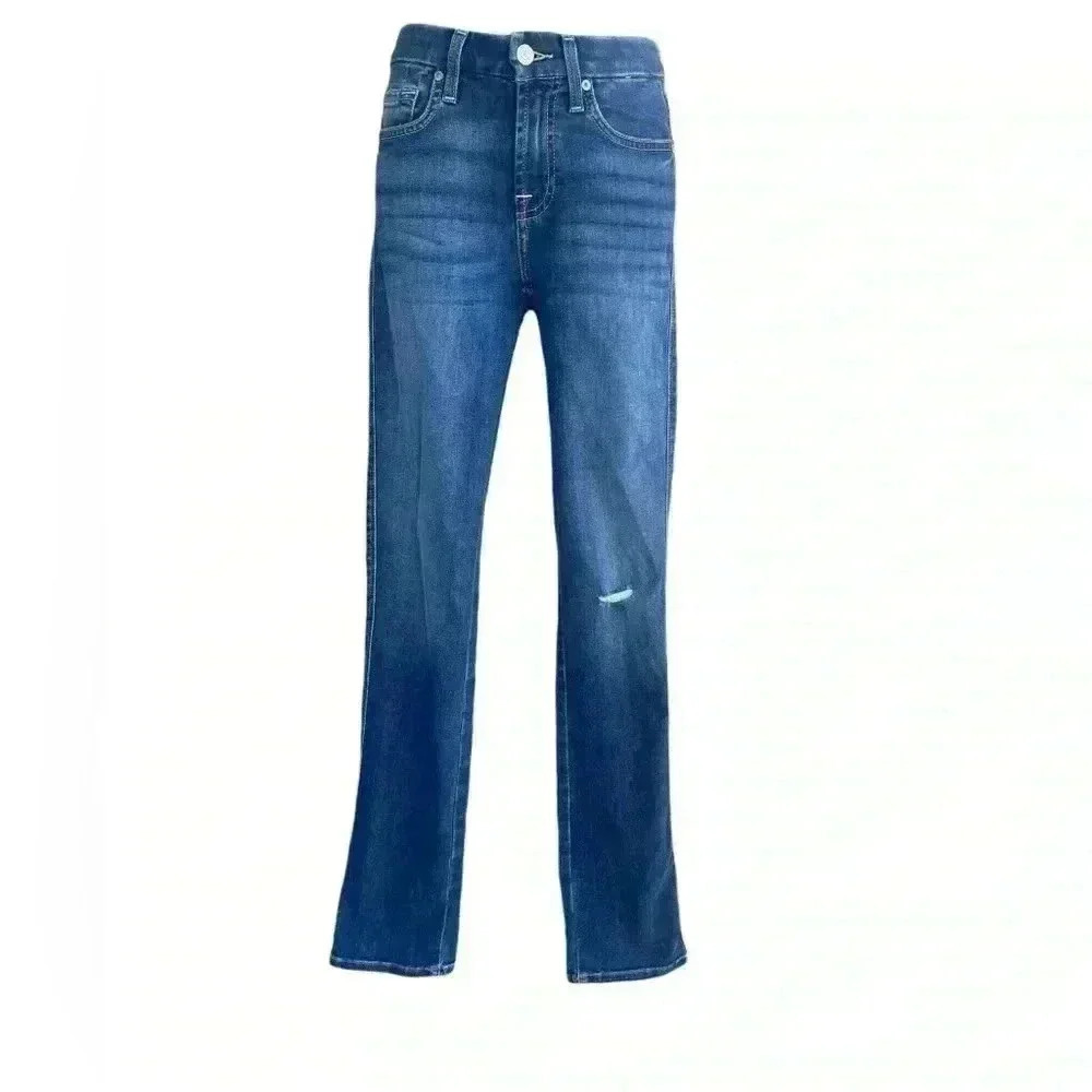 Seven for all Manking 7 Kimmie straight medium wash jeans SZ 23 denim distressed